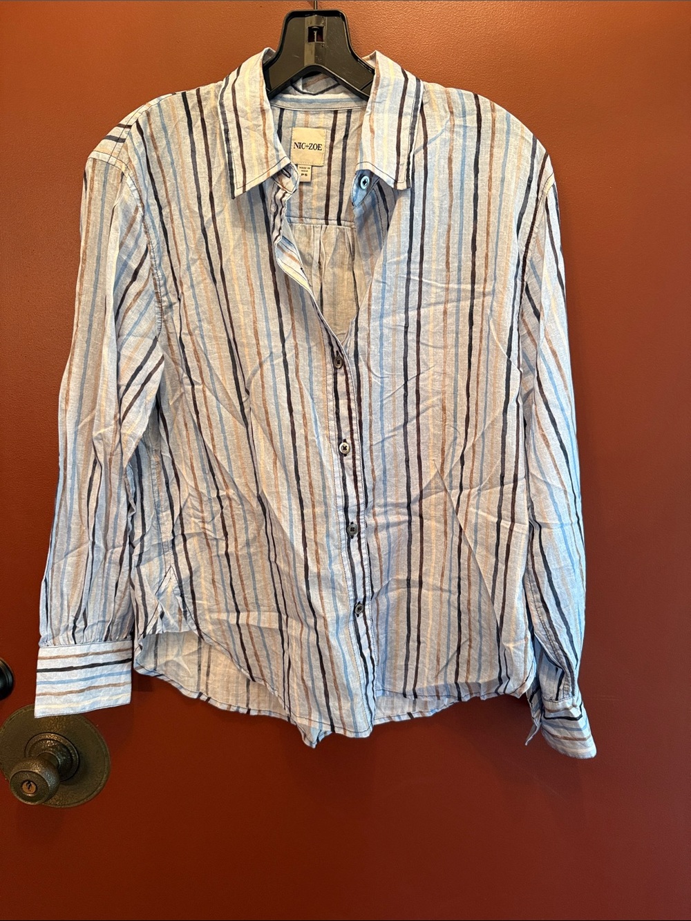 Nic + Zoe Light Blue Stripe Button-Up Shirt